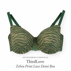 ThirdLove Zebra Print Lace Demi Bra 40F Green Emerald Underwire